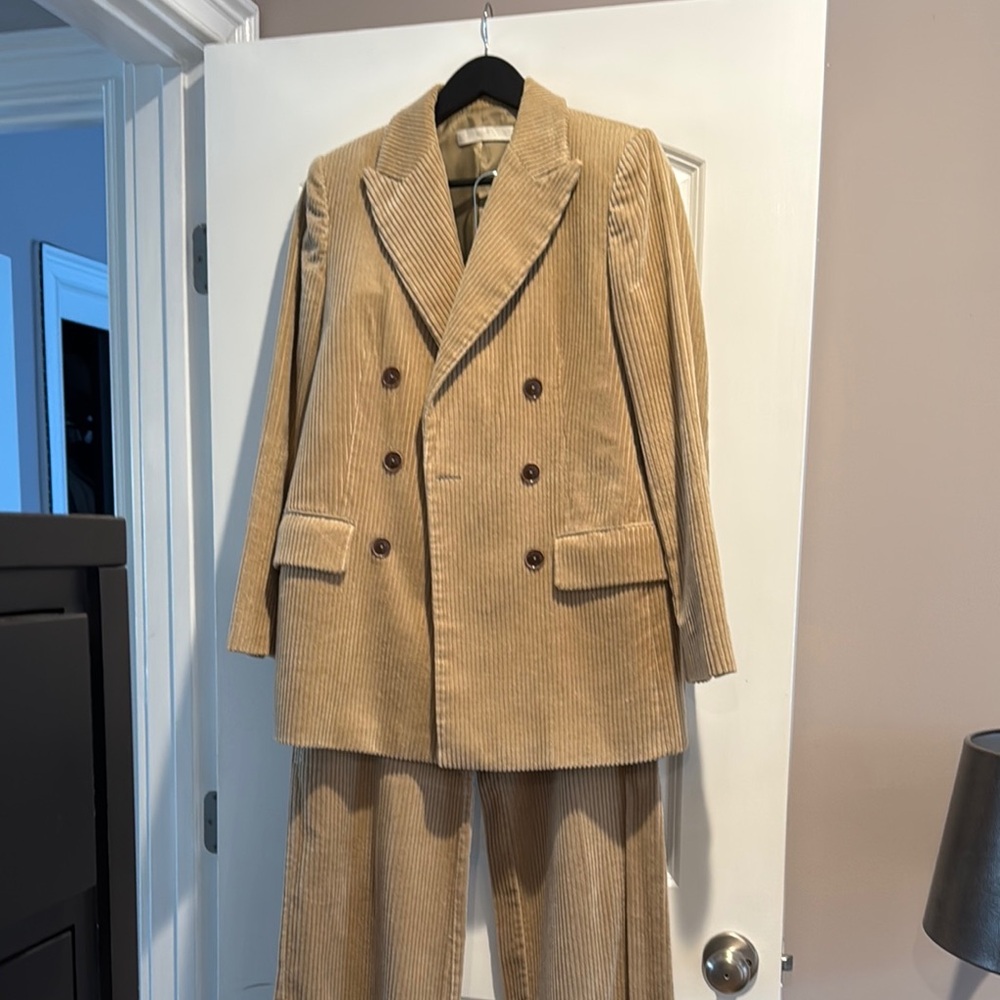 MANGO Tan Corduroy Double-Breasted Suit SIZE 4